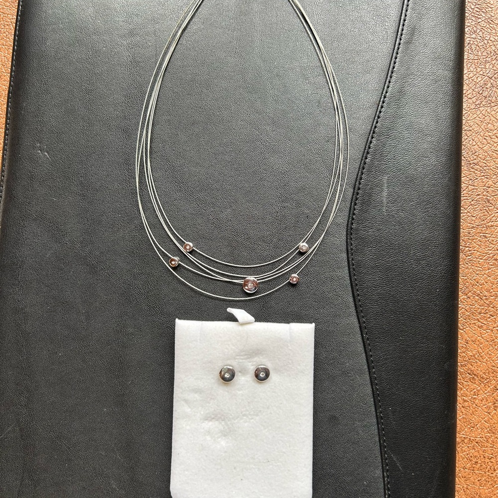 Silver necklace with matching pierced stud earrings - , only been worn once